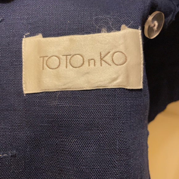 100% Linen, Navy blue, waist length jacket with cream color buttons - Picture 4 of 8